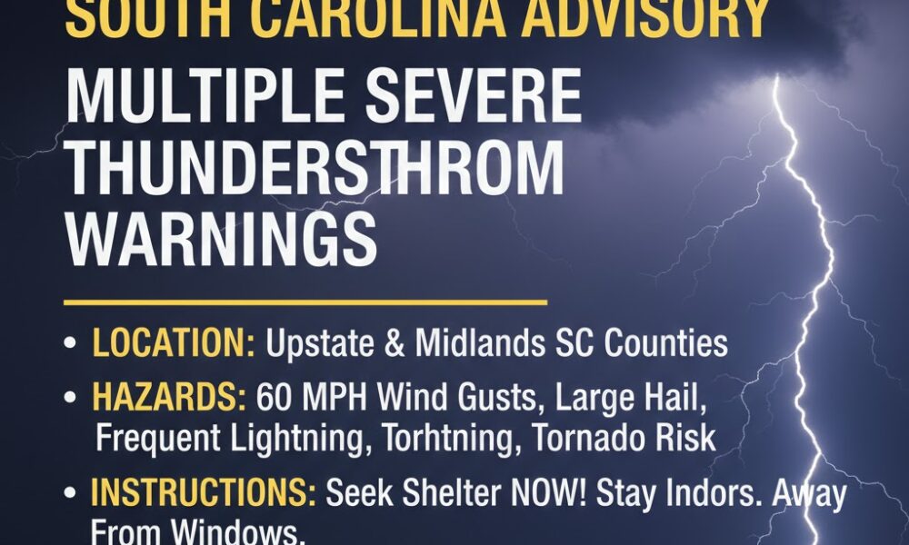 Multiple Severe Thunderstorm Alerts Issued for South Carolina Counties