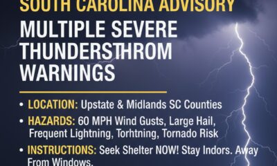 Multiple Severe Thunderstorm Alerts Issued for South Carolina Counties