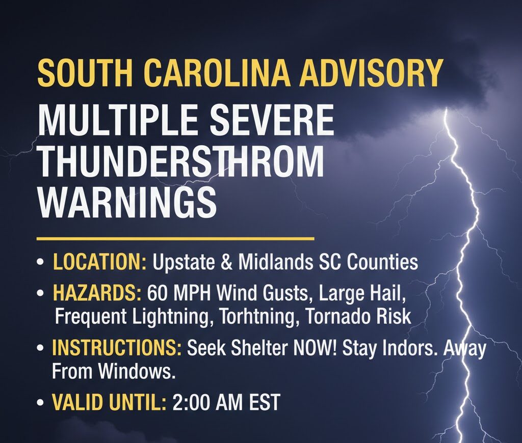 Multiple Severe Thunderstorm Alerts Issued for South Carolina Counties
